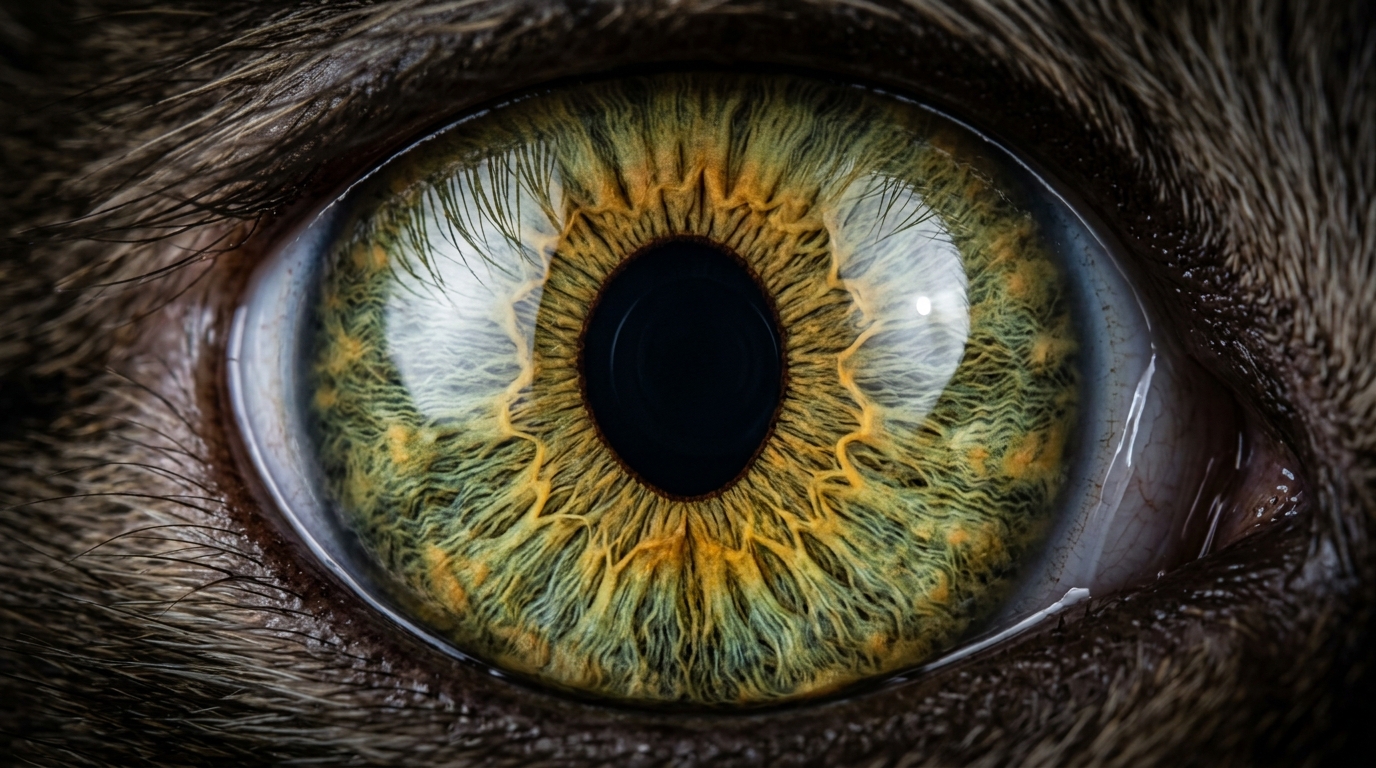 Macro detail of animal ocular iris structure showing trabecular meshwork and pupil margin